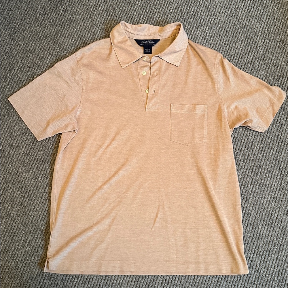Brooks Brothers Tan/White Short-sleeve Polo, Size M